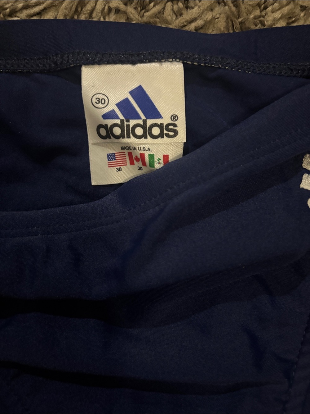 adidas Navy Swim Briefs with White Stripes - Picture 2 of 6